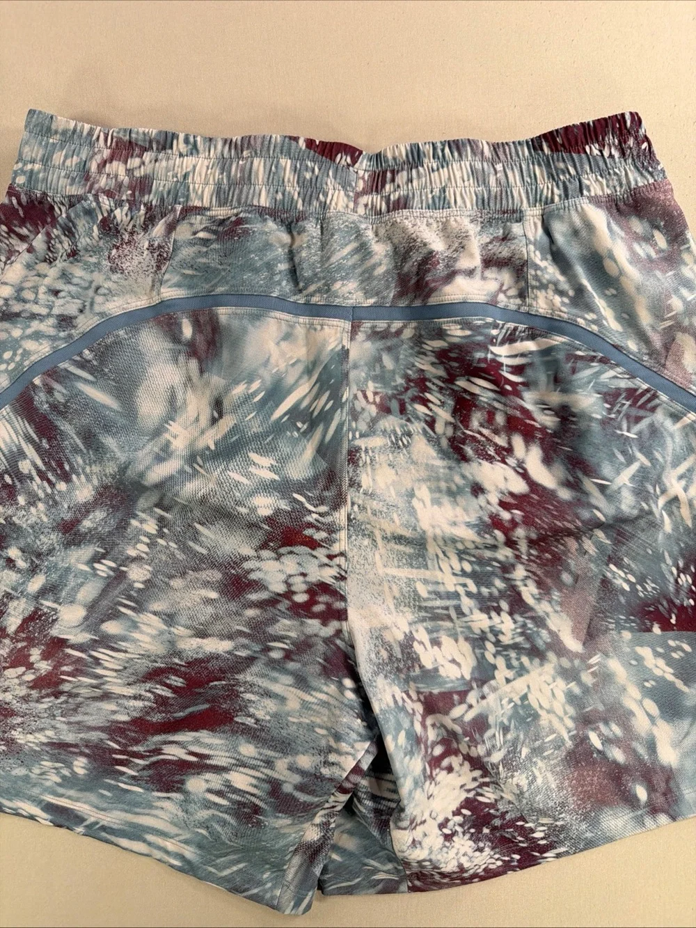 lululemon athletica Blue and Burgundy Splash Tie-Dye Swim Trunks
